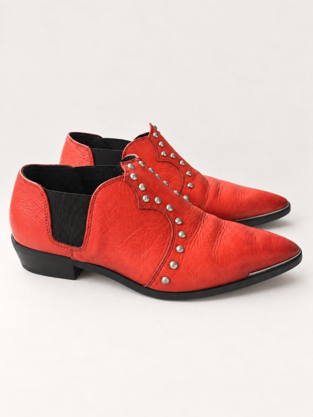 Diesel D-Annish Red Leather Studded Western Ankle Boots US 9 EU 40